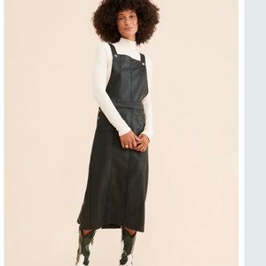 Free People FP NWOT Vegan Hay Day Skirtall Faux Leather Jumper Dress Size L